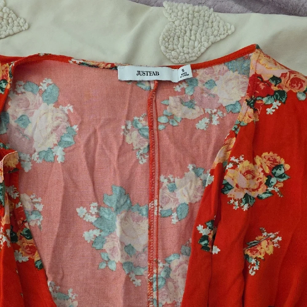 JUSTEAB Red Floral Wrap Romper - Picture 2 of 8